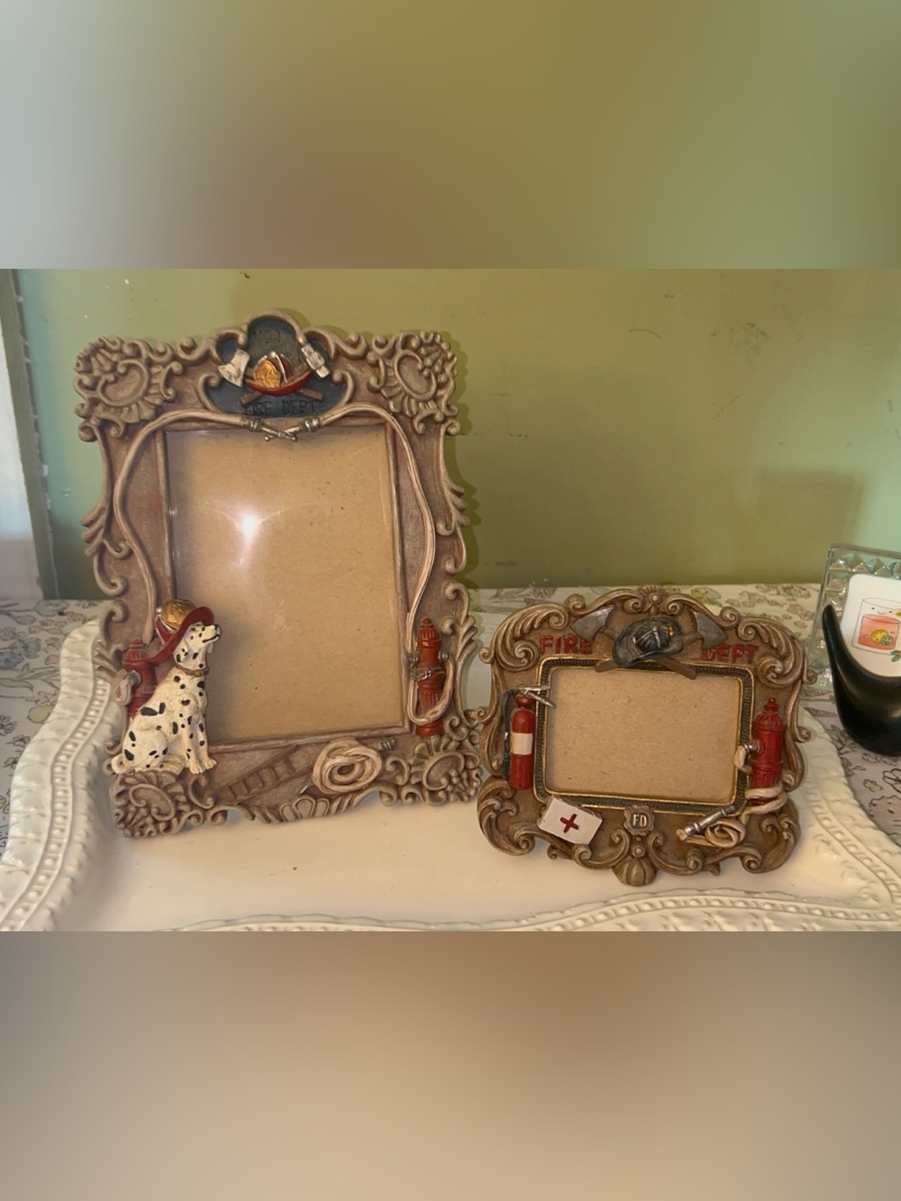 Vintage Vanmark Firefighter picture frames "Red Hats of Courage" collection